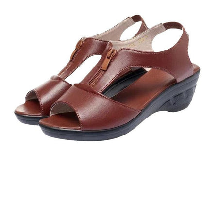 Sandales compensées femme – Bout ouvert – Fermeture zippée – Design respirant élégant