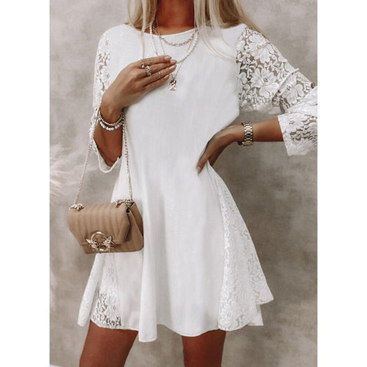 Robe Femme Mini – Coupe Trapèze – Manches Dentelle