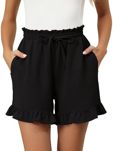 Short femme – Coupe décontractée – Taille élastique à cordon – Ourlet volanté