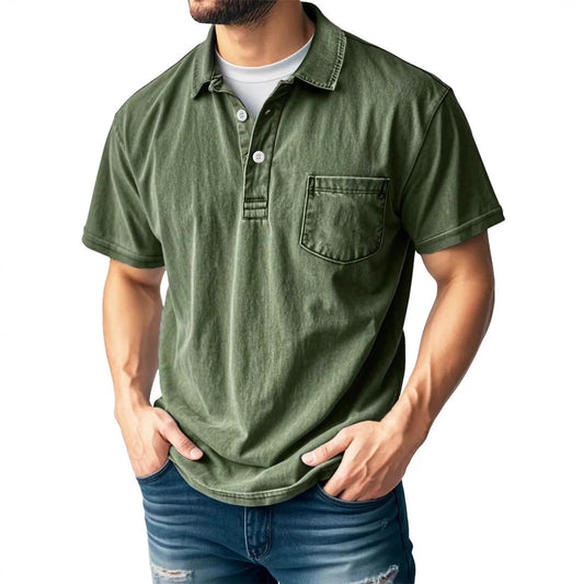 Polo homme – Coupe décontractée – Manches courtes – Tissu respirant – Col boutonné