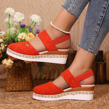 Sandales compensées femme – Bout fermé – Brides larges – Semelle jute – Style décontracté