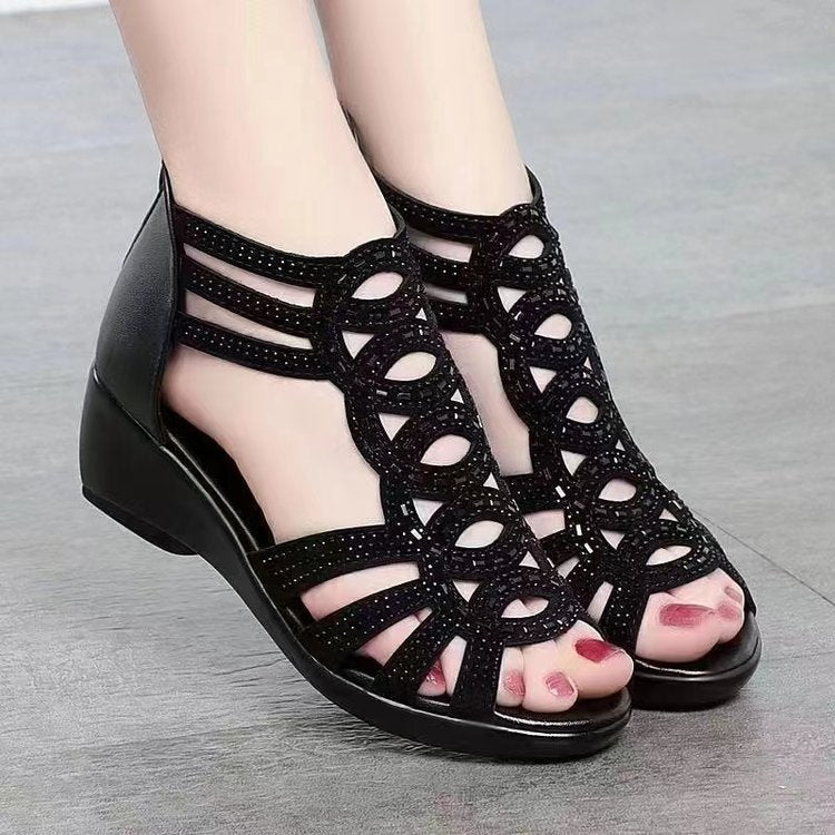 Sandales femme – Talon moyen – Bout ouvert – Design ajouré élégant