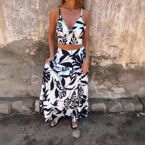 Ensemble Deux Pièces Femme – Crop Top Noué – Jupe Longue Fluide – Tissu Respirant