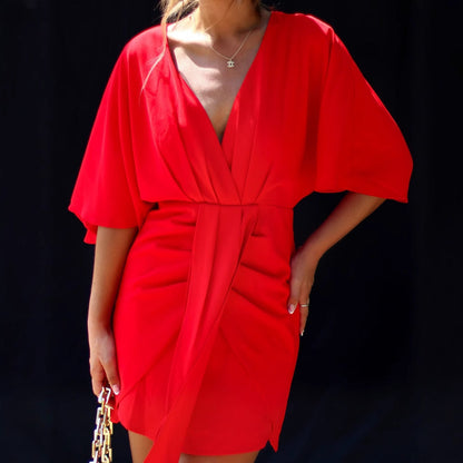 Robe patineuse femme – Décolleté en V – Taille drapée – Coupe fluide – Mini longueur