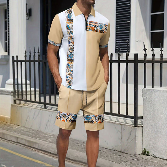 Ensemble Homme Chemise et Short – Coupe Droite – Coton  – Détails Zippés