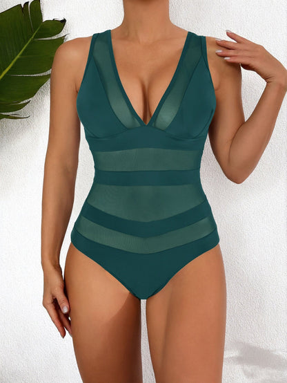 Maillot de bain femme une-pièce – Décolleté plongeant – Empiècements en mesh – Ajusté