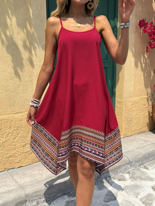 Robe femme – Coupe évasée fluide – coton léger – Bretelles fines – Ourlet bohème