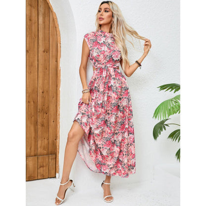 Robe femme sans manches – Coupe slim – Dos nu – Ceinture nouée – Tissu fluide
