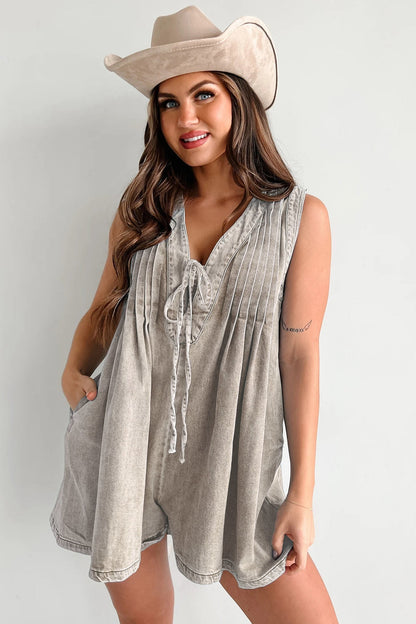 Combinaison short femme – Coupe ample – Sans manches – Décolleté lacé