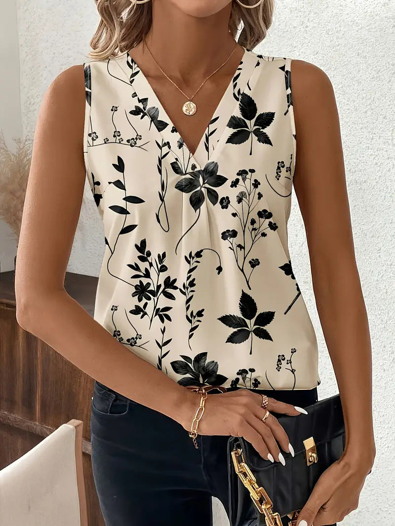 Top sans manches femme – Encolure V – Coupe ample – Motif abstrait