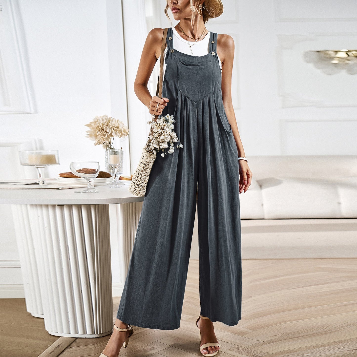 Salopette femme – Coupe décontractée – Jambes larges – Tissu respirant – Style décontracté
