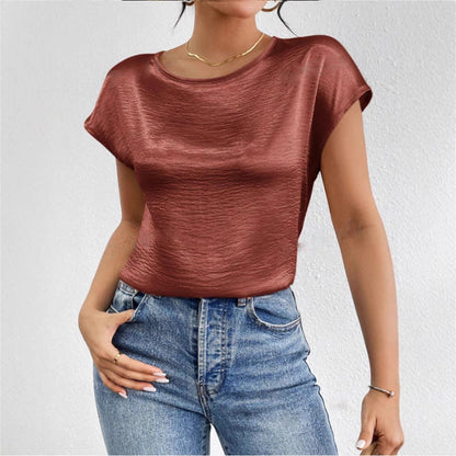 Chemise femme manches courtes – Coupe décontractée – Tissu luxueux – Finition brillante