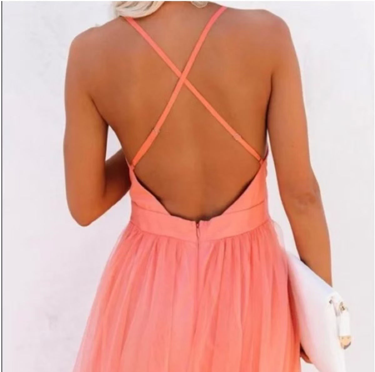 Robe longue femme – Sans manches – Décolleté en V – Taille cintrée – Tissu fluide