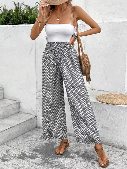 Pantalon Jupe Femme – Coupe Ample – Imprimé Fleuri – Fentes Latérales – Tissu Respirant