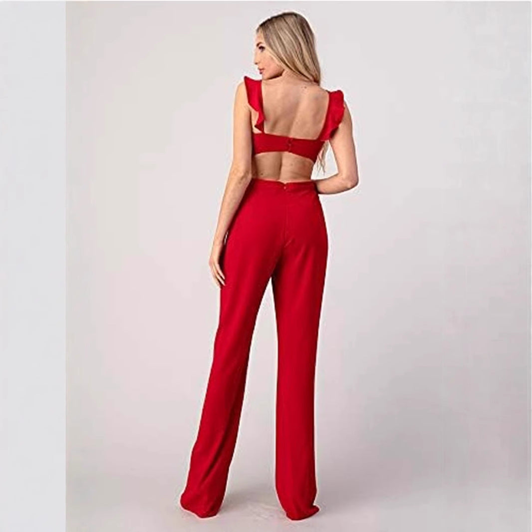 Combinaison Femme – Taille Haute – Sans Manches – Large Jambe – Volants – Découpe Taille
