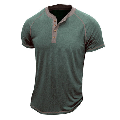 Chemise Henley homme – Coton mélangé – Coupe régulière – Manches courtes – Détails contrastés
