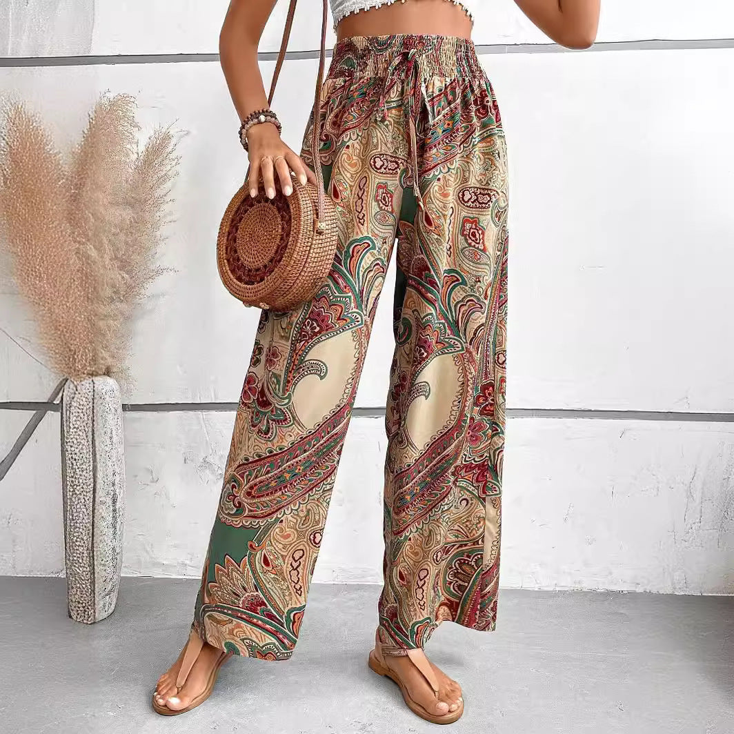 Pantalon Femme Large – Taille Élastique – Tissu Respirant – Motif Bohème