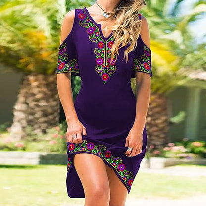 Robe femme – Épaules dénudées – Coupe ajustée – Détails brodés – Ourlet asymétrique
