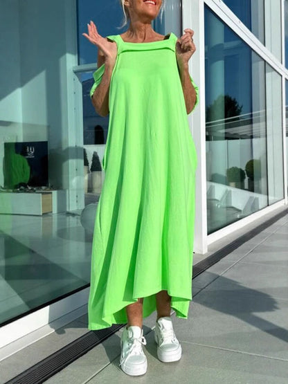 Robe longue femme – Épaules dénudées – Coupe ample – Coton