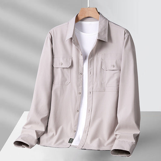 Chemise homme manches longues – Coupe décontractée – Tissu léger respirant – Style utilitaire multipoches