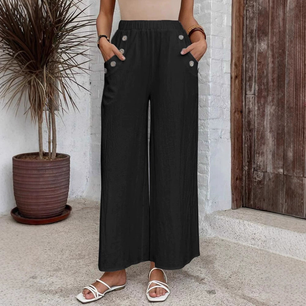Pantalon femme large coupe courte – Léger – Taille élastique