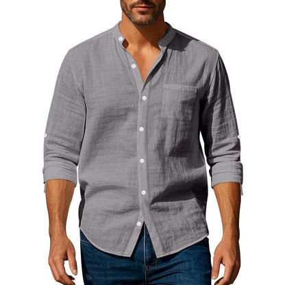 Men's shirt – Breathable linen – Relaxed fit – Band collar – Buttoned cuffs