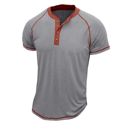 Chemise Henley homme – Coton mélangé – Coupe régulière – Manches courtes – Détails contrastés