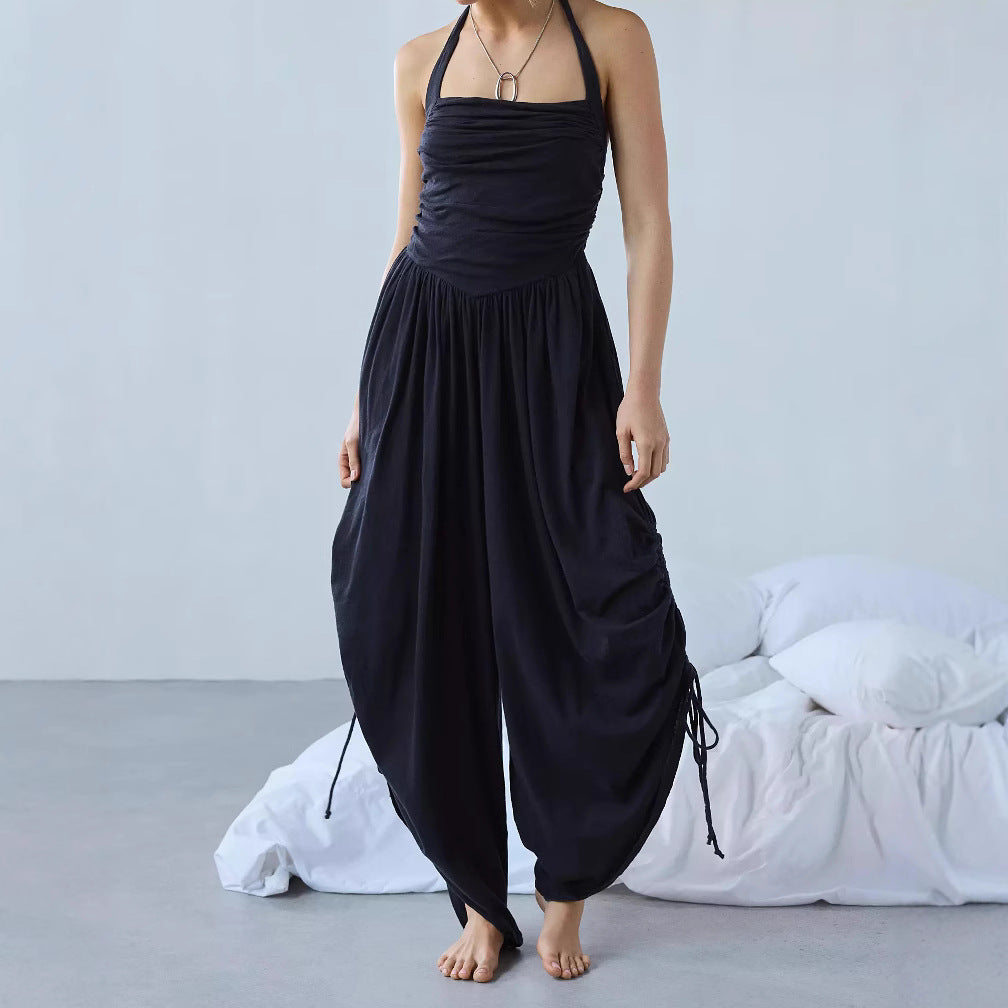 Combinaison Femme – Col Halter – Jambe Large Fluide – Tissu Respirant – Liens Réglables