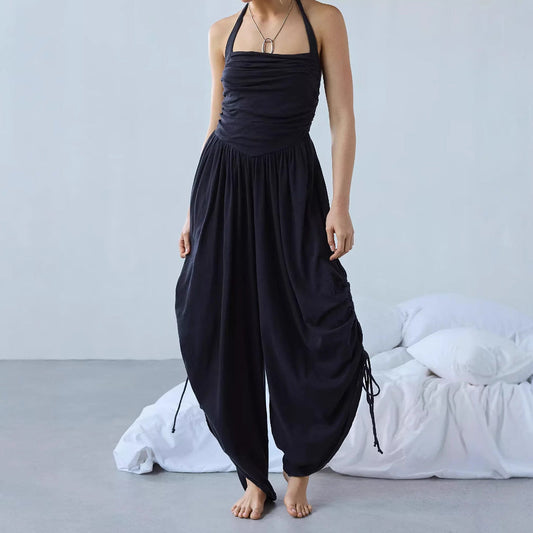 Combinaison Femme – Col Halter – Jambe Large Fluide – Tissu Respirant – Liens Réglables