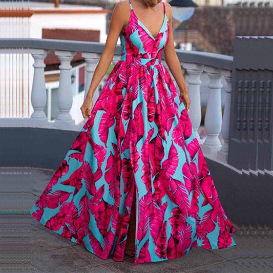 Robe longue femme – Coupe évasée – Bretelles fines – Décolleté plongeant