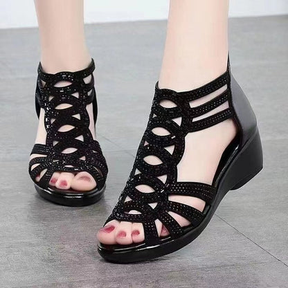 Sandales femme – Talon moyen – Bout ouvert – Design ajouré élégant
