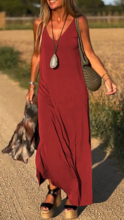 Robe longue femme – Coupe décontractée – Bretelles fines
