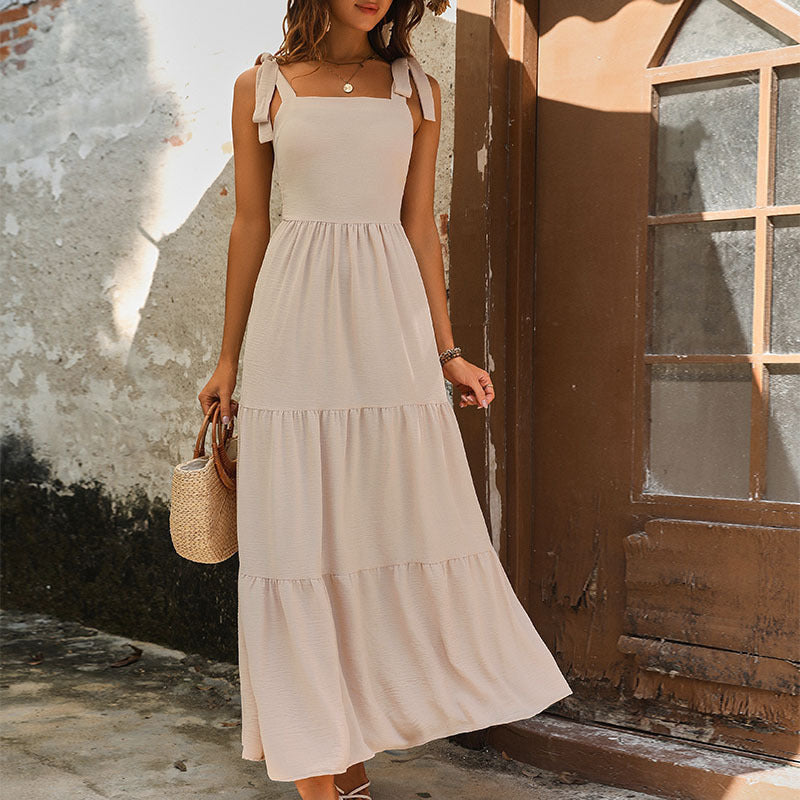Robe longue femme – Tissu respirant – Sans manches – Coupe fluide à volants