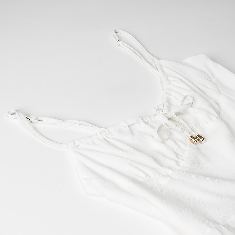 Robe longue femme – Bretelles fines – Dos nu – Coupe fluide – Jupe volantée