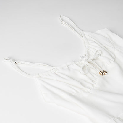 Robe longue femme – Bretelles fines – Dos nu – Coupe fluide – Jupe volantée