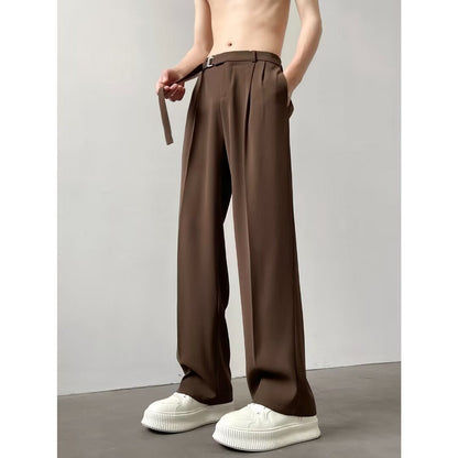 Pantalon droit pour homme - Coupe décontractée - Longueur cheville - Ceinture ceinturée