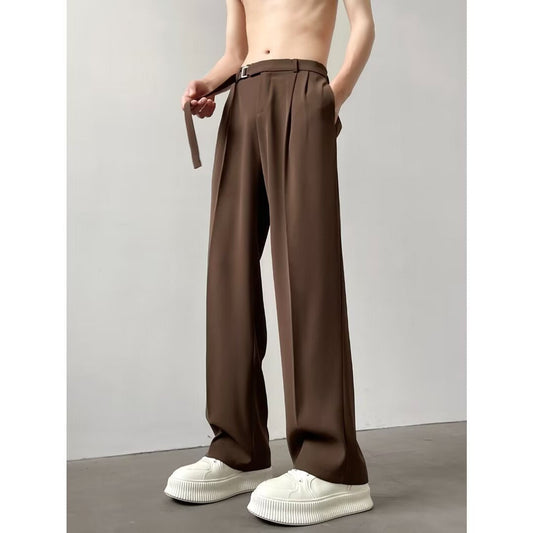 Pantalon droit pour homme - Coupe décontractée - Longueur cheville - Ceinture ceinturée