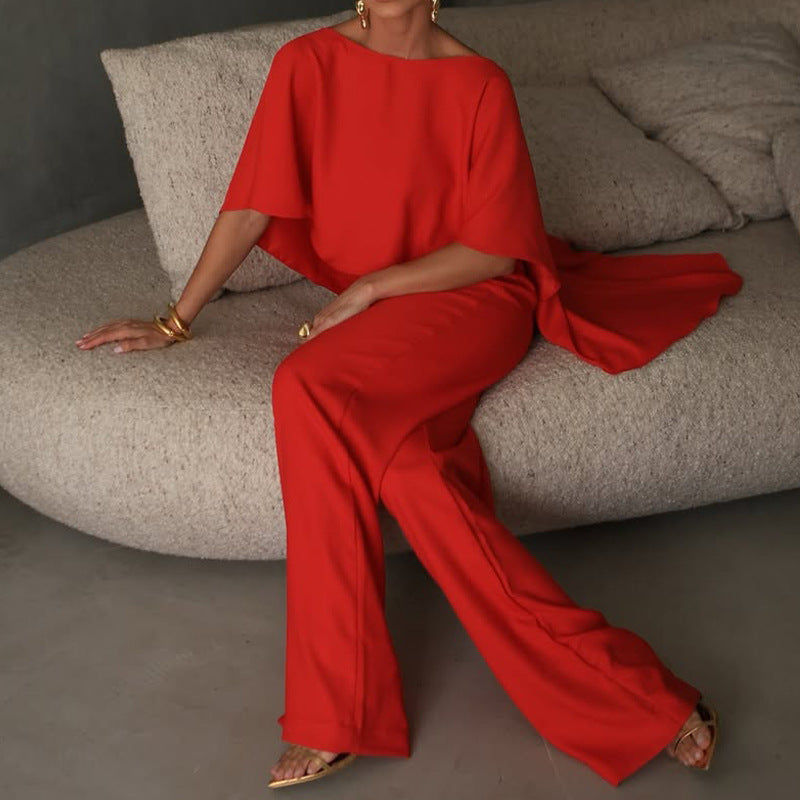 Ensemble Femme – Haut Asymétrique Fluide – Pantalon Large Long – Tissu Léger