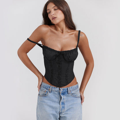 Débardeur Femme – Coupe Slim – Satin Doux – Dentelle – Bretelles Fines