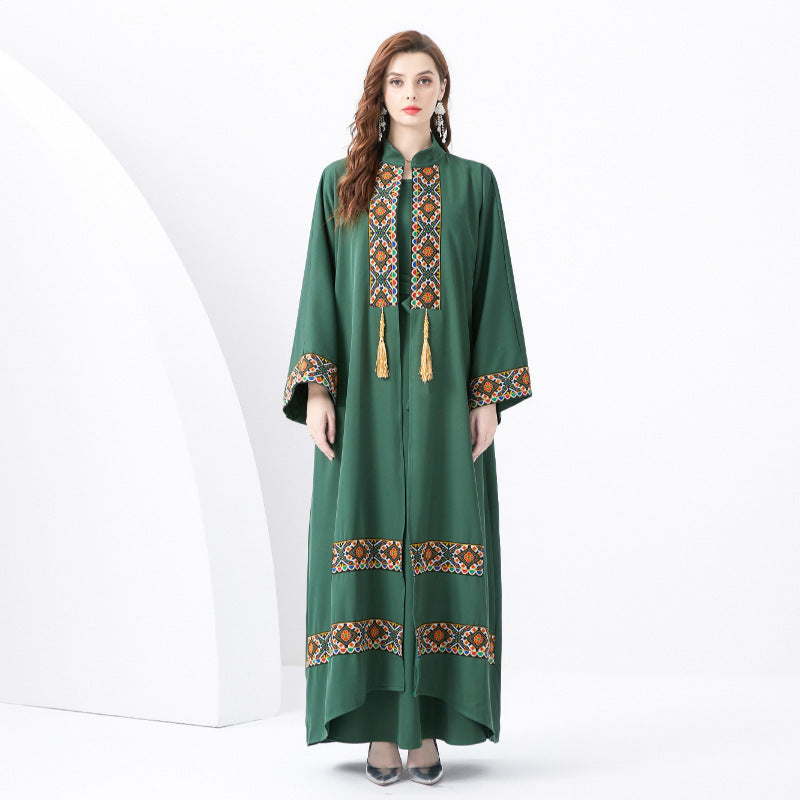Ensemble deux pièces femme – Robe sans manches et kimono bohème – Détails brodés – Lien à pampilles – Coupe ample
