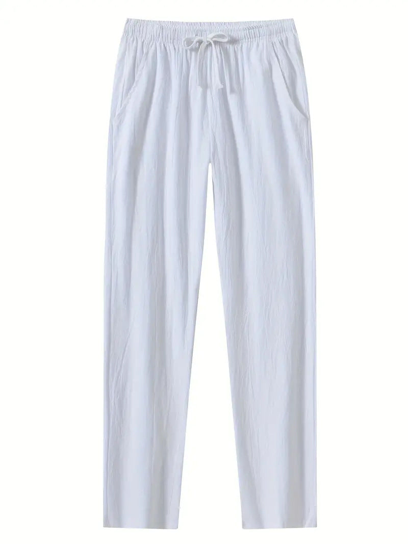 Pantalon femme – Coupe décontractée – Coton – Taille élastique avec cordon – Longueur cheville