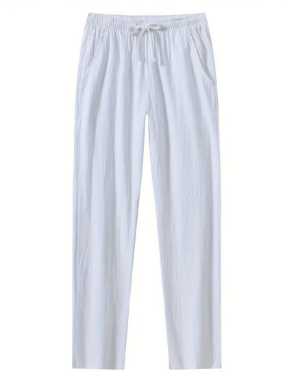 Pantalon femme – Coupe décontractée – Coton – Taille élastique avec cordon – Longueur cheville