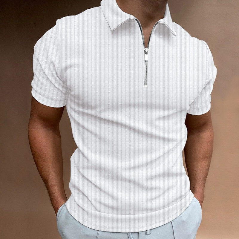 Men's polo – Slim fit – Cotton knit – Short sleeves – Striped zip collar