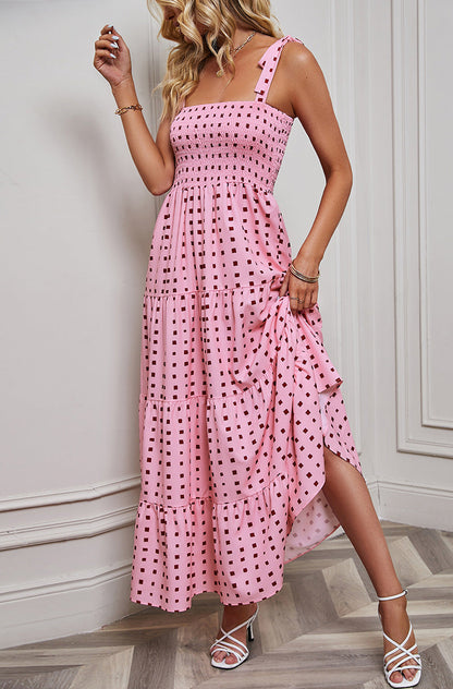 Robe longue femme – Dos nu – Bretelles à nouer – Jupe évasée à volants – Tissu léger
