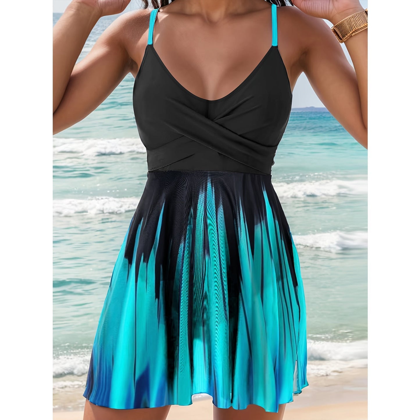 Robe de bain femme – Coupe évasée – Style portefeuille – Bretelles réglables