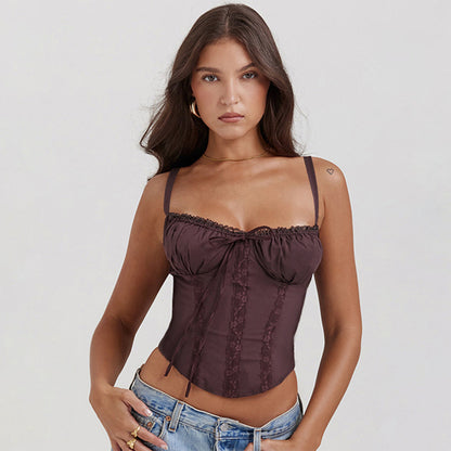 Débardeur Femme – Coupe Slim – Satin Doux – Dentelle – Bretelles Fines
