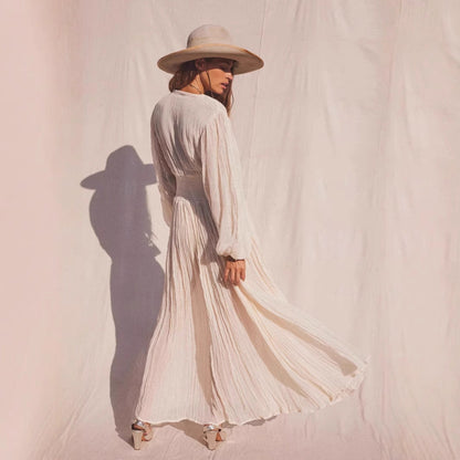 Robe de plage femme – coton – manches longues – fente haute – coupe fluide