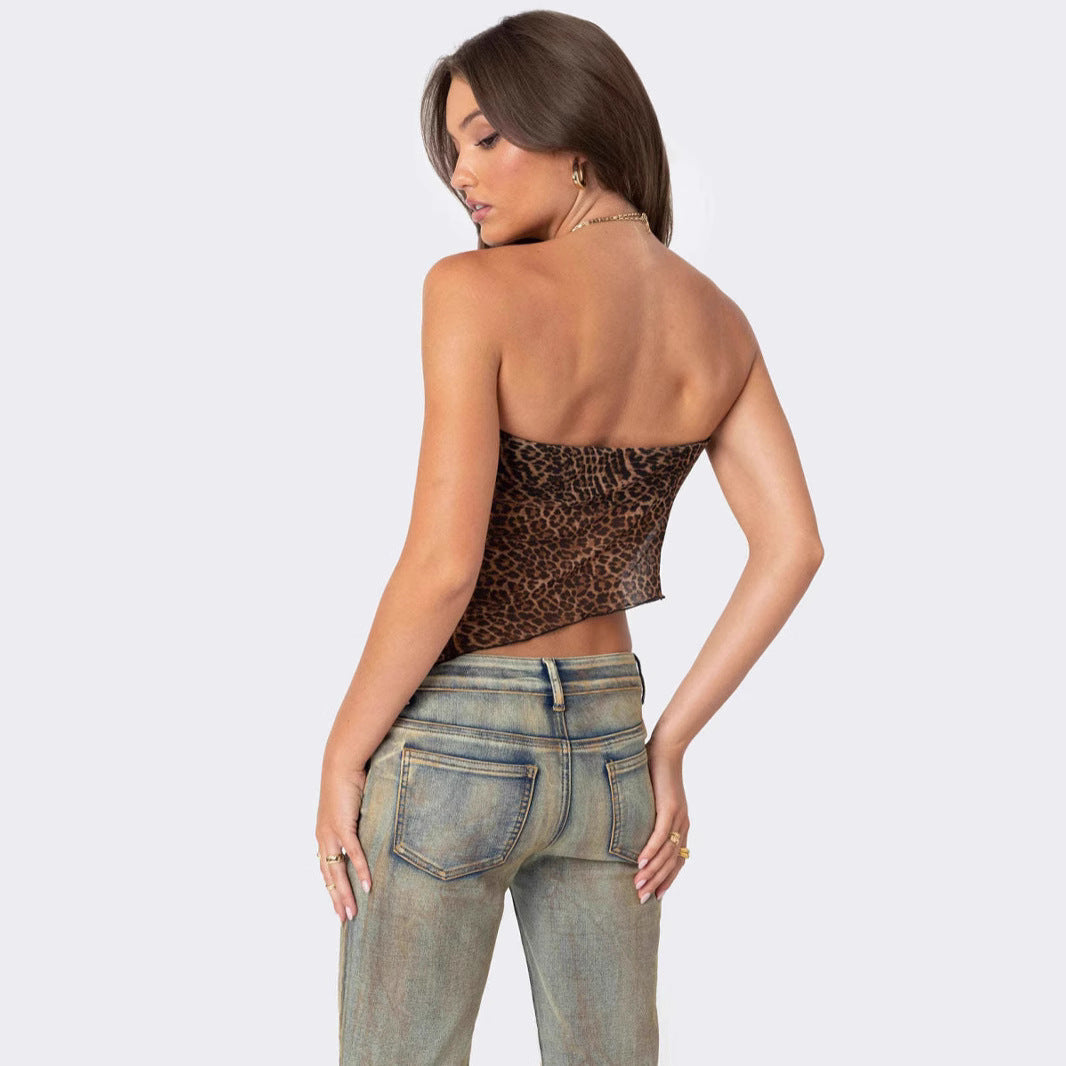 Haut tube femme – Coupe slim – Sans bretelles – Imprimé audacieux – Ourlet asymétrique