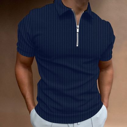 Men's polo – Slim fit – Cotton knit – Short sleeves – Striped zip collar