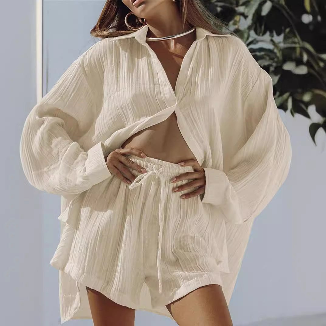 Ensemble deux pièces pour femme - Top à manches longues ample - Taille élastiquée pour une coupe décontractée